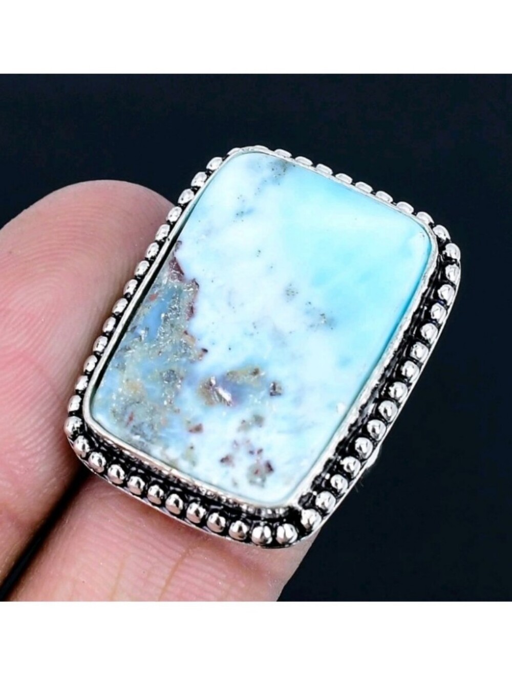 Larimar Gemstone Jewelry 925 Sterling Silver Handmade Ring